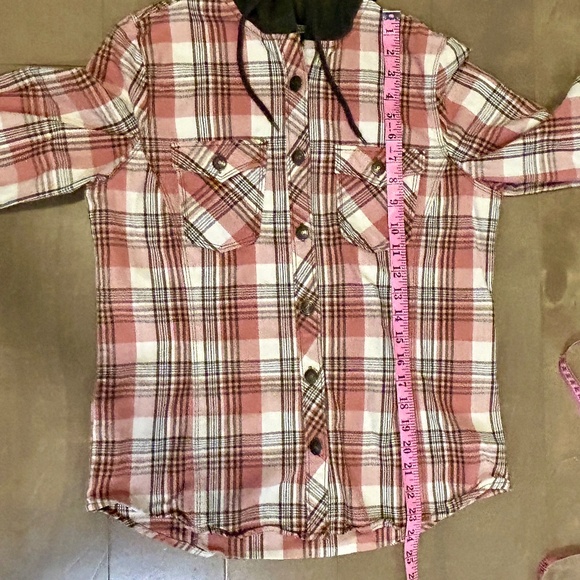 Legacy Falls For Her Dusty Orange Plaid Button Down Top With Knit Hoodie Small - Picture 6 of 9